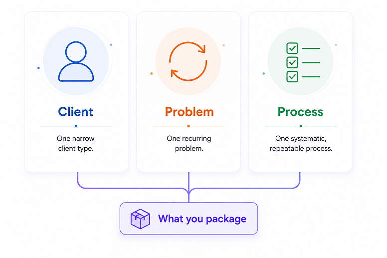 Client, Problem, Process framework converging into what you package